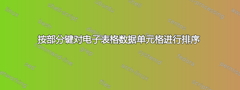 按部分键对电子表格数据单元格进行排序