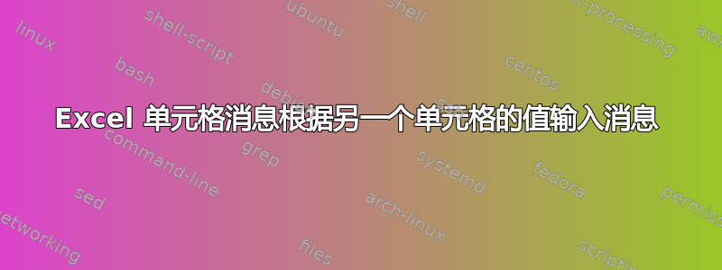 Excel 单元格消息根据另一个单元格的值输入消息