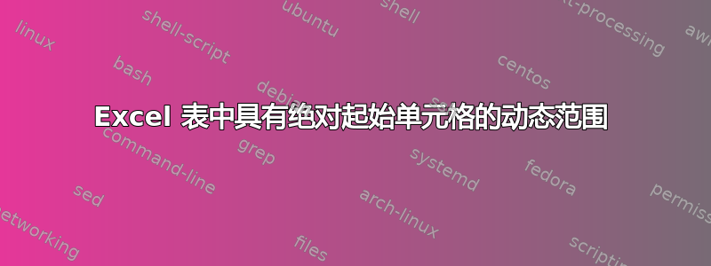 Excel 表中具有绝对起始单元格的动态范围