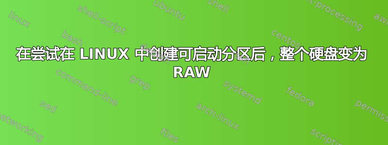 在尝试在 LINUX 中创建可启动分区后，整个硬盘变为 RAW