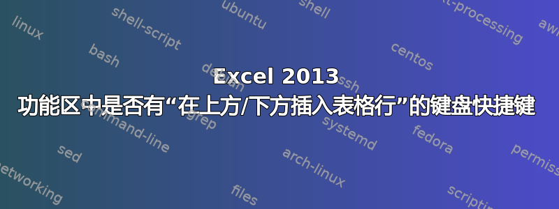 Excel 2013 功能区中是否有“在上方/下方插入表格行”的键盘快捷键