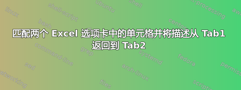 匹配两个 Excel 选项卡中的单元格并将描述从 Tab1 返回到 Tab2