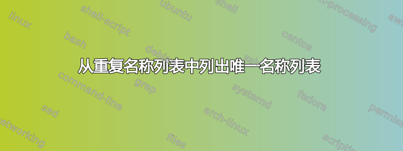 从重复名称列表中列出唯一名称列表