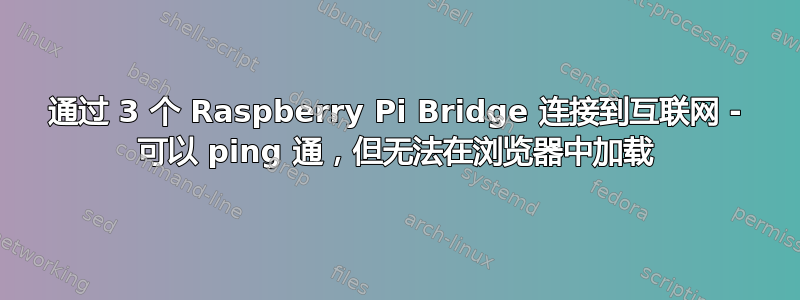 通过 3 个 Raspberry Pi Bridge 连接到互联网 - 可以 ping 通，但无法在浏览器中加载