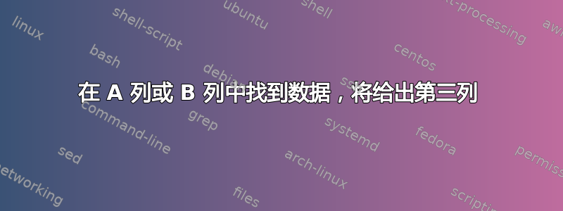 在 A 列或 B 列中找到数据，将给出第三列