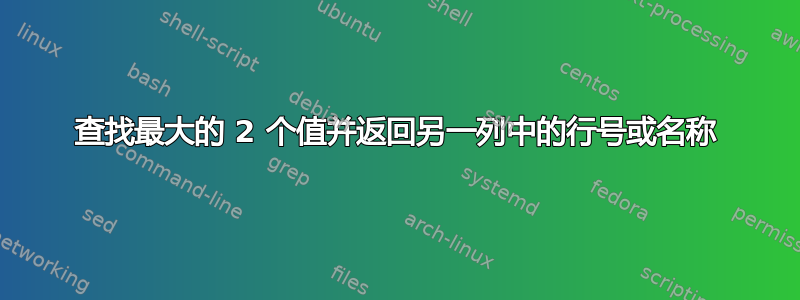 查找最大的 2 个值并返回另一列中的行号或名称