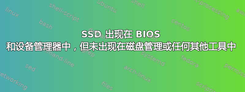 SSD 出现在 BIOS 和设备管理器中，但未出现在磁盘管理或任何其他工具中