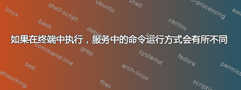 如果在终端中执行，服务中的命令运行方式会有所不同