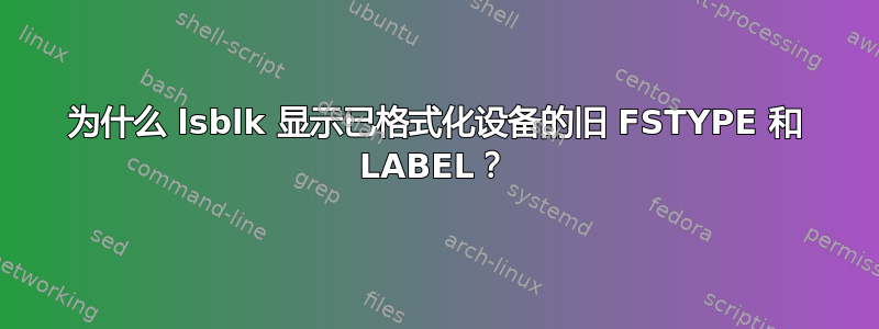 为什么 lsblk 显示已格式化设备的旧 FSTYPE 和 LABEL？