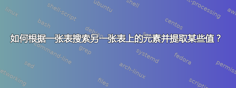 如何根据一张表搜索另一张表上的元素并提取某些值？