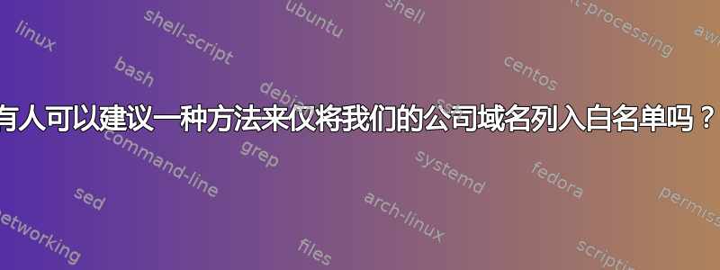 有人可以建议一种方法来仅将我们的公司域名列入白名单吗？