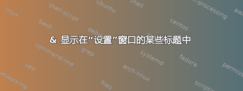 & 显示在“设置”窗口的某些标题中