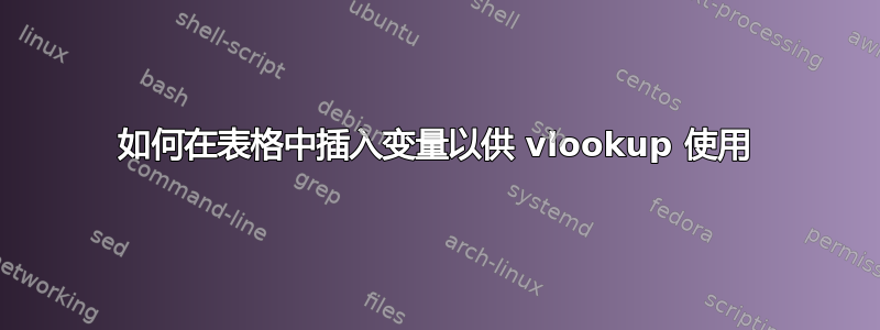 如何在表格中插入变量以供 vlookup 使用