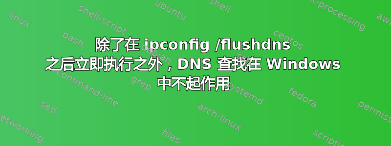 除了在 ipconfig /flushdns 之后立即执行之外，DNS 查找在 Windows 中不起作用