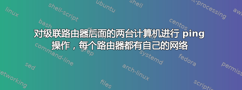 对级联路由器后面的两台计算机进行 ping 操作，每个路由器都有自己的网络