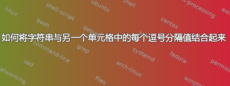 如何将字符串与另一个单元格中的每个逗号分隔值结合起来