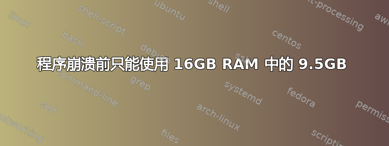 程序崩溃前只能使用 16GB RAM 中的 9.5GB