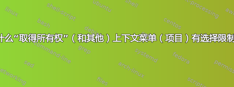 为什么“取得所有权”（和其他）上下文菜单（项目）有选择限制？