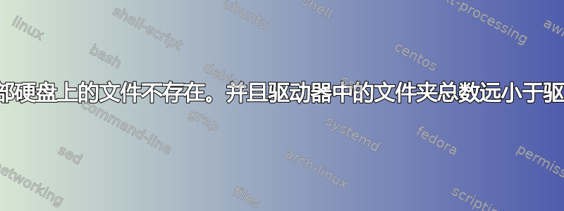 我存储在外部硬盘上的文件不存在。并且驱动器中的文件夹总数远小于驱动器的大小