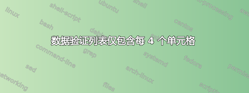 数据验证列表仅包含每 4 个单元格