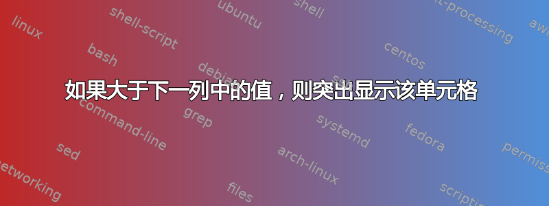 如果大于下一列中的值，则突出显示该单元格