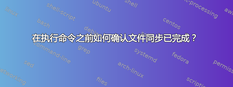 在执行命令之前如何确认文件同步已完成？