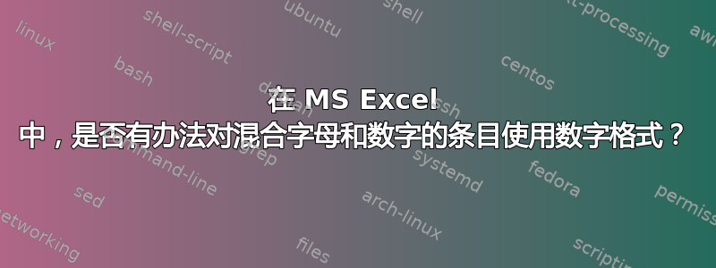 在 MS Excel 中，是否有办法对混合字母和数字的条目使用数字格式？