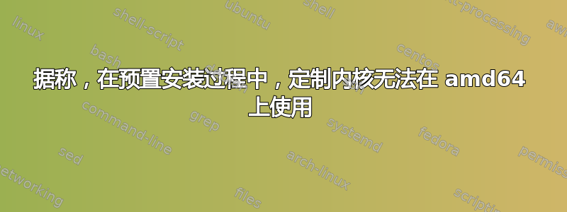 据称，在预置安装过程中，定制内核无法在 amd64 上使用