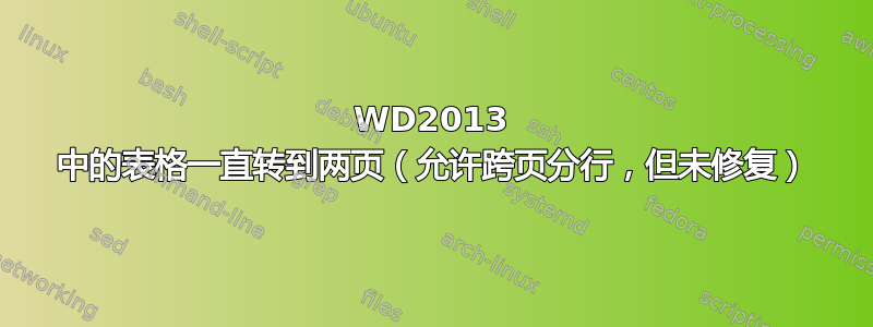 WD2013 中的表格一直转到两页（允许跨页分行，但未修复）