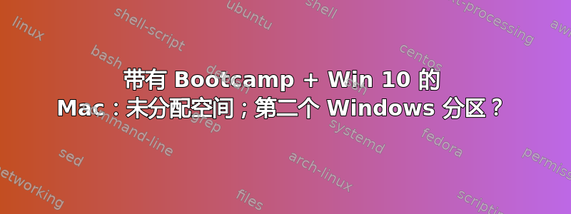 带有 Bootcamp + Win 10 的 Mac：未分配空间；第二个 Windows 分区？