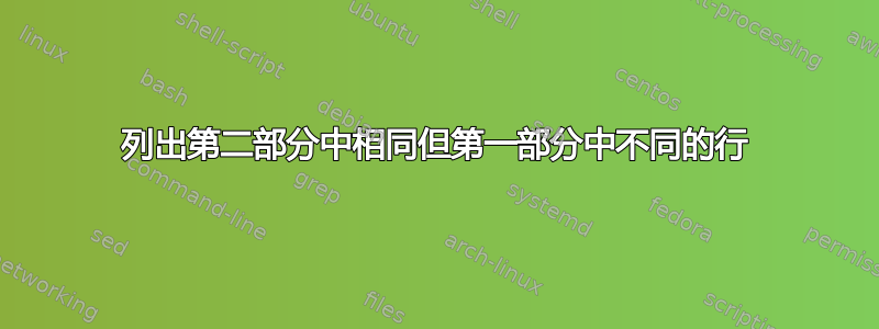 列出第二部分中相同但第一部分中不同的行