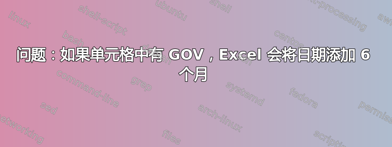 问题：如果单元格中有 GOV，Excel 会将日期添加 6 个月