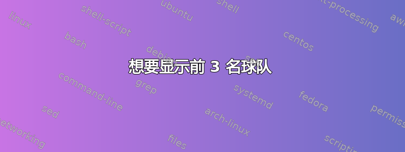 想要显示前 3 名球队