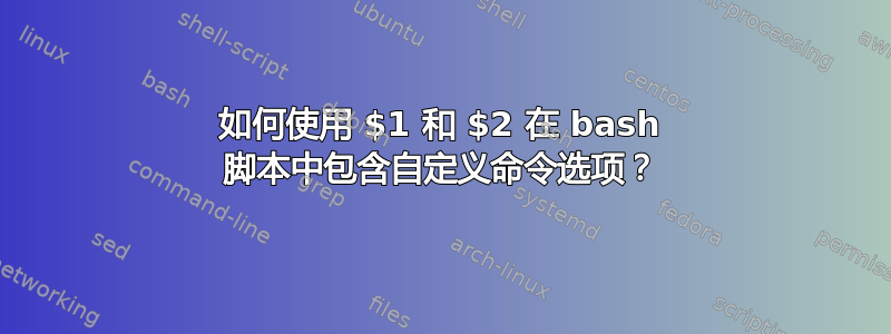 如何使用 $1 和 $2 在 bash 脚本中包含自定义命令选项？