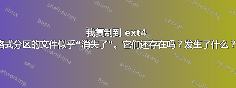 我复制到 ext4 格式分区的文件似乎“消失了”。它们还存在吗？发生了什么？