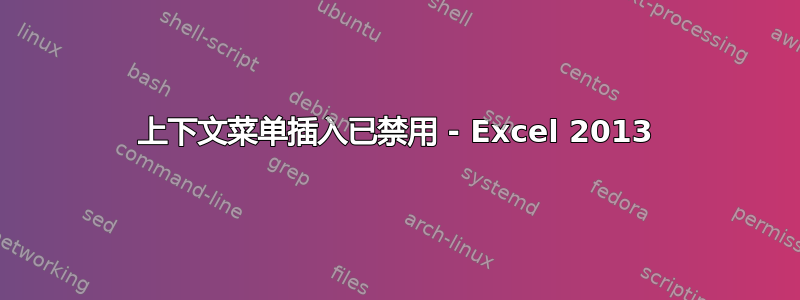 上下文菜单插入已禁用 - Excel 2013