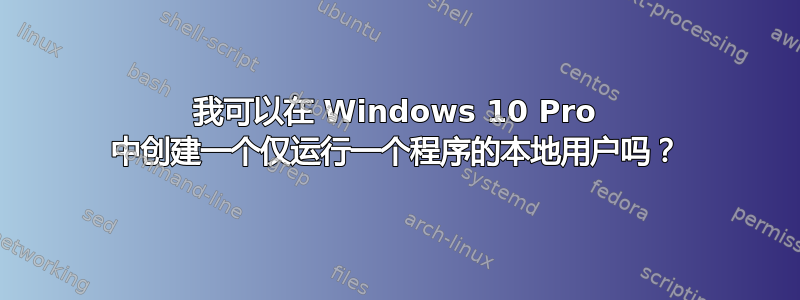我可以在 Windows 10 Pro 中创建一个仅运行一个程序的本地用户吗？