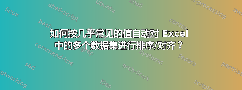 如何按几乎常见的值自动对 Excel 中的多个数据集进行排序/对齐？