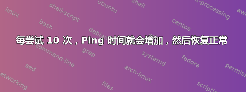 每尝试 10 次，Ping 时间就会增加，然后恢复正常