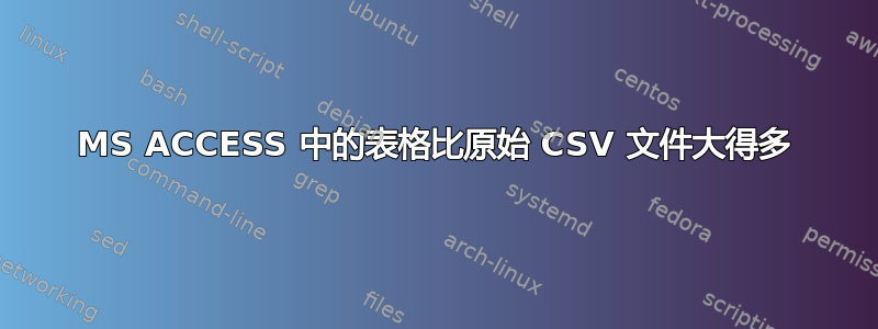 MS ACCESS 中的表格比原始 CSV 文件大得多