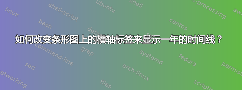 如何改变条形图上的横轴标签来显示一年的时间线？