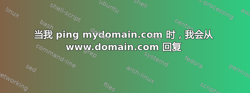 当我 ping mydomain.com 时，我会从 www.domain.com 回复