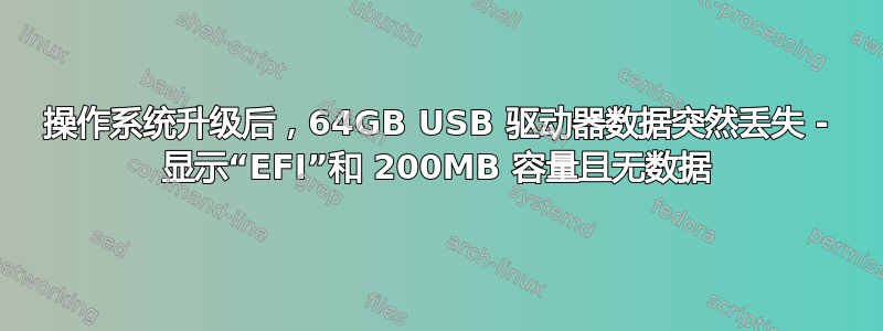 操作系统升级后，64GB USB 驱动器数据突然丢失 - 显示“EFI”和 200MB 容量且无数据