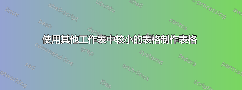 使用其他工作表中较小的表格制作表格