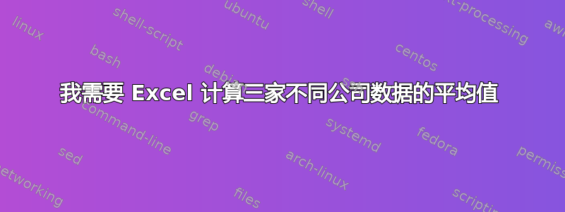 我需要 Excel 计算三家不同公司数据的平均值