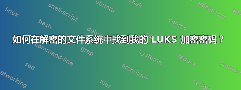 如何在解密的文件系统中找到我的 LUKS 加密密码？