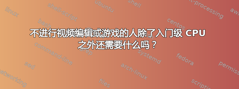 不进行视频编辑或游戏的人除了入门级 CPU 之外还需要什么吗？