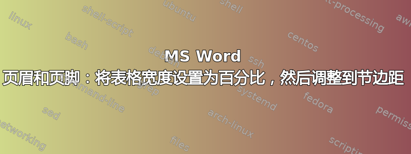 MS Word 页眉和页脚：将表格宽度设置为百分比，然后调整到节边距