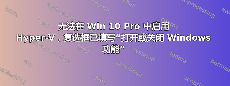 无法在 Win 10 Pro 中启用 Hyper-V，复选框已填写“打开或关闭 Windows 功能”