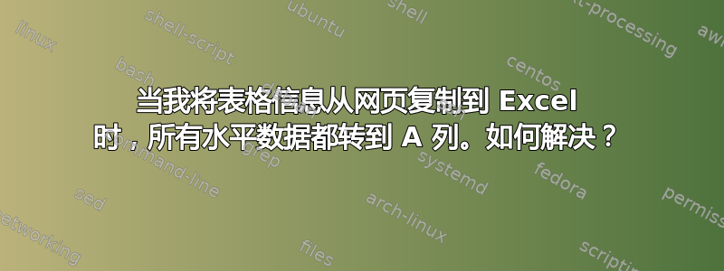 当我将表格信息从网页复制到 Excel 时，所有水平数据都转到 A 列。如何解决？